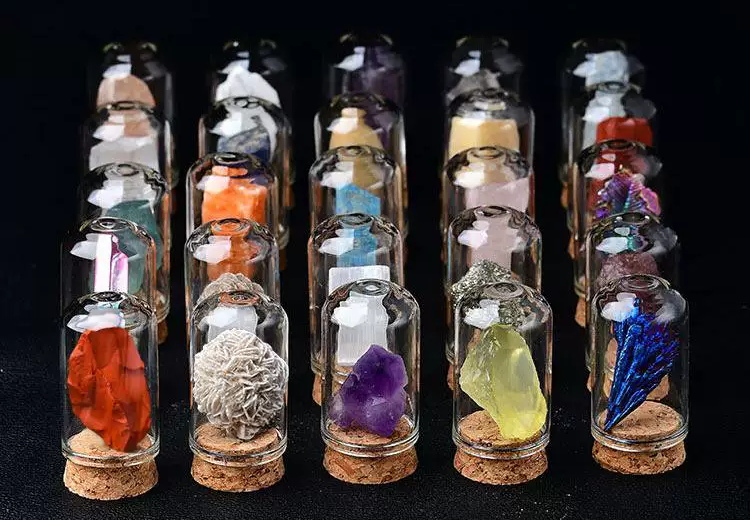 Individual natural crystal specimens displayed as a collection