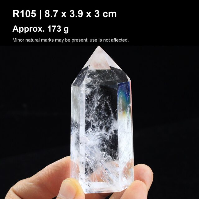 Natural Clear Quartz Point Tower R105 natural clear quartz point tower 8.7 x 3.9 x 3 cm approx 173 g