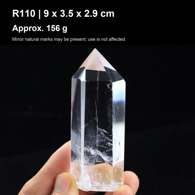 Natural Clear Quartz Point Tower R110 natural clear quartz point tower 9 x 3.5 x 2.9 cm approx 156 g