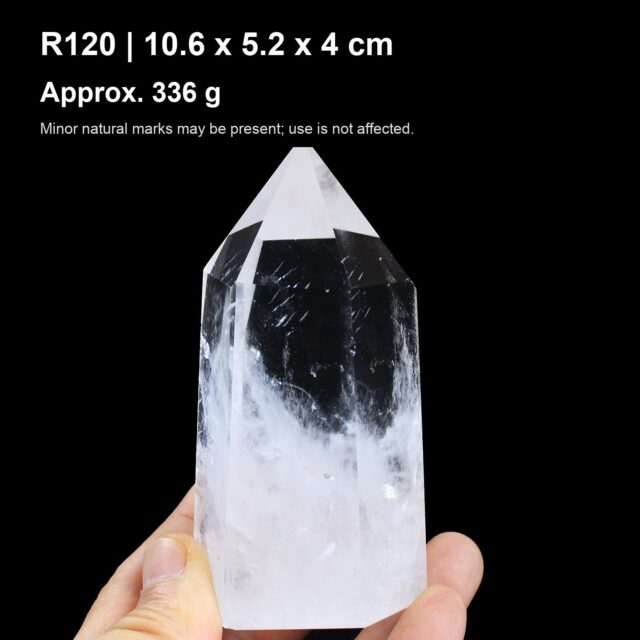 Natural Clear Quartz Point Tower R120 natural clear quartz point tower 10.6 x 5.2 x 4 cm approx 336 g
