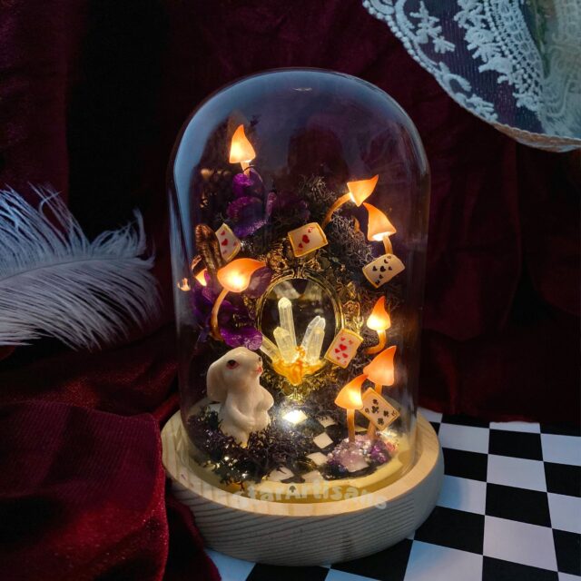 Handmade Glowing Mushroom Lamp with Crystal Dreamy Wonderland Cute Rabbit Unique Night original gallery image 1
