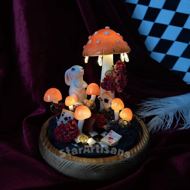 Handcrafted Magical Night Light Rabbit in Wonderland Glowing Mushroom Lamp Cute Fairy original gallery image 1