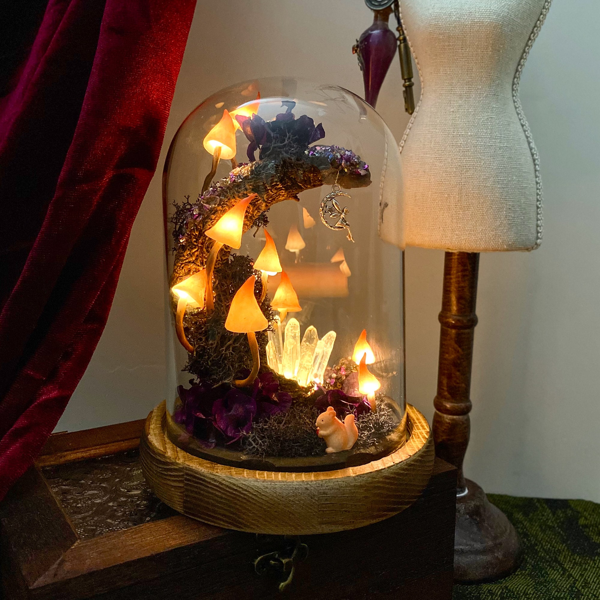 Dreamy Moon Mushroom Lamp with Little Fairy Purple Night Light Magic Glowing Crystal original gallery image 1