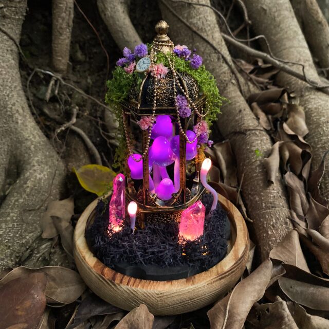 Purple Mushroom Lamp Fairy Tale Castle Night Light Magic Forest Glowing Crystal Cute original gallery image 1
