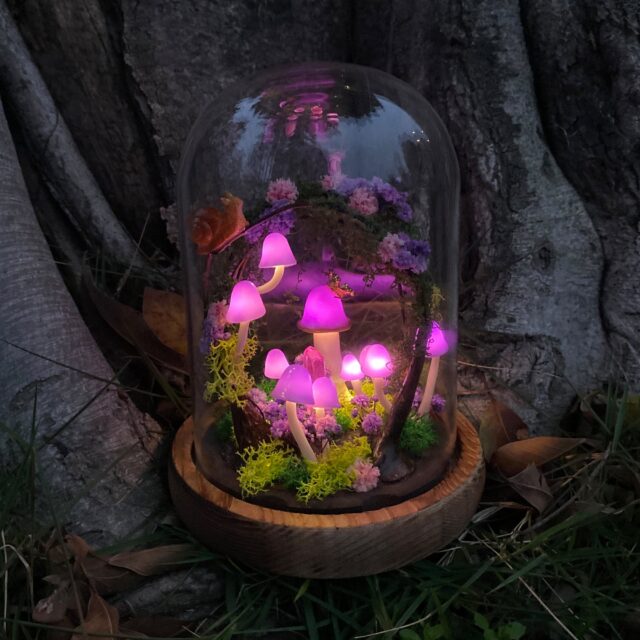 Unique Handmade Purple Mushroom Lamp Fairy Glowing Crystal Night Light Magic Forest original gallery image 1