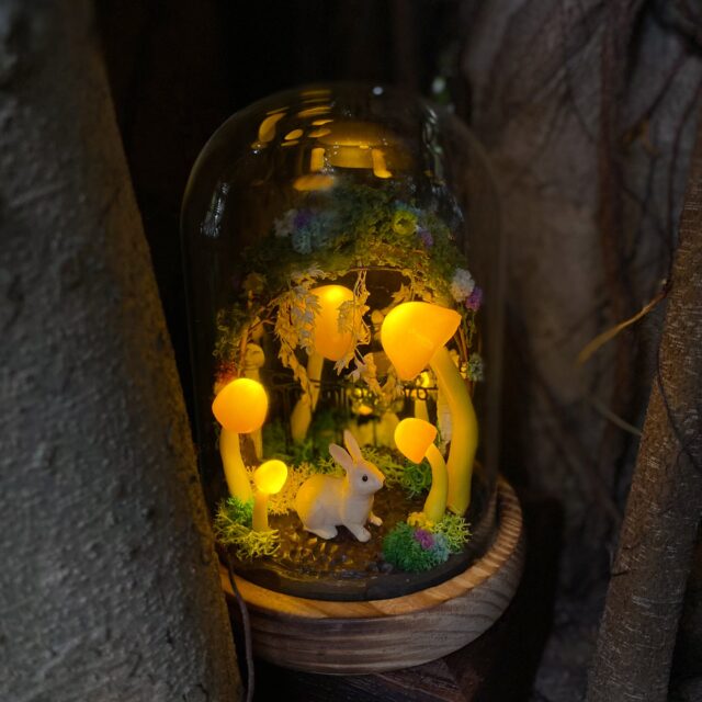 Cute Bunny Mushroom Lamp with Wreath Handmade Mushroom Night Light Woodland Nightlight original gallery image 1