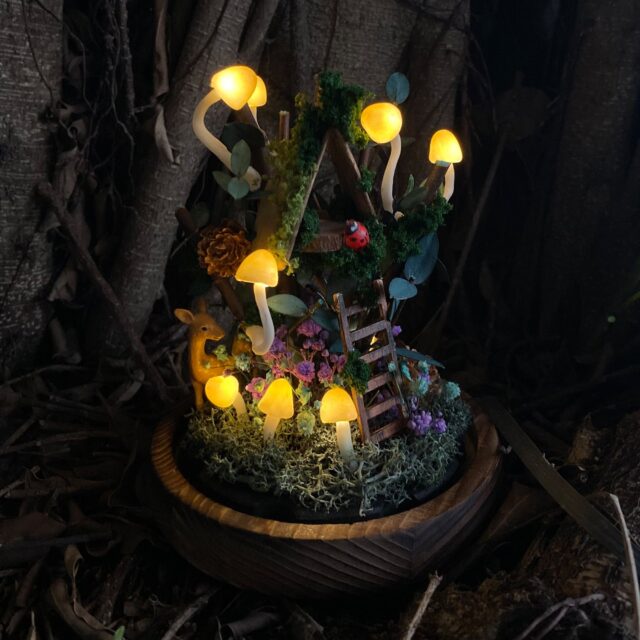 Cute Deer and Mushroom Night Light with Ladybug & Treehouse Handmade Glowing Mushroom original gallery image 1