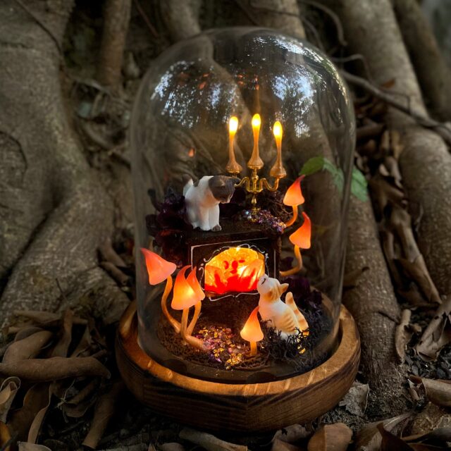Handmade Mushroom Table Lamp Glowing Crystal Miniature Fireplace Unique Fantasy Night original gallery image 1