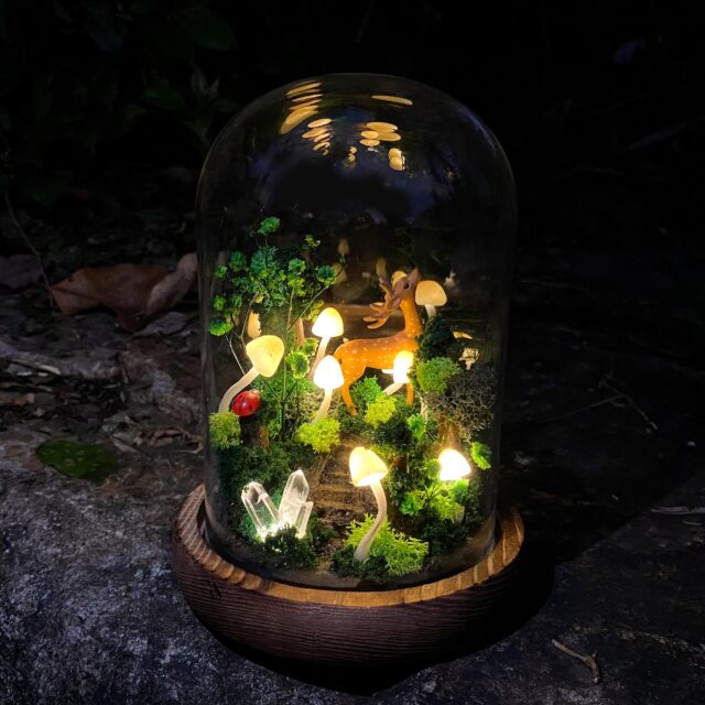 Handmade Mushroom Lamp with Deer in the Forest Glowing Crystal Night Light Woodland original gallery image 1
