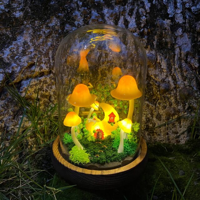 Handmade Fantasy Mushroom Lamp Glowing Moon Cottage & Cute Bunny Mushroom Nightlight original gallery image 1