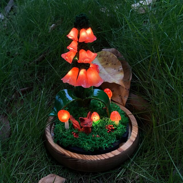 Handmade Foxgloves Light Glowing Mushroom Night Light Flower Lamp with Cute Red Fox original gallery image 1