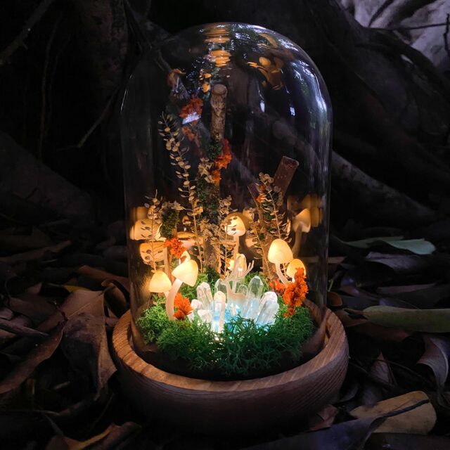 Handmade Glowing Mushroom Lamp with Magic Crystal and White Deer in the Mystery Lake original gallery image 1