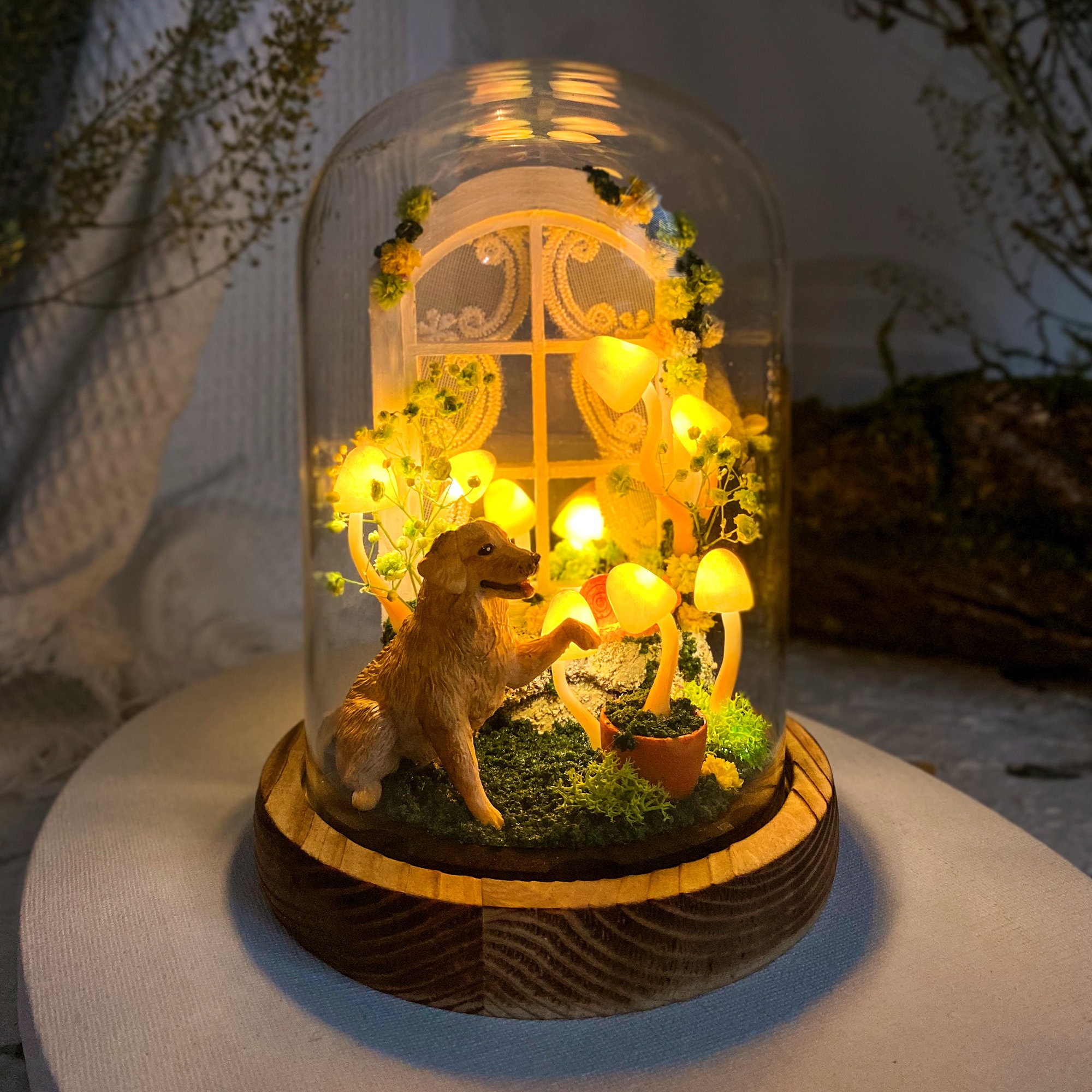 Personalized Dog Mushroom Lamp - Cozy Mushroom Night Light with Dog Figurine original gallery image 1
