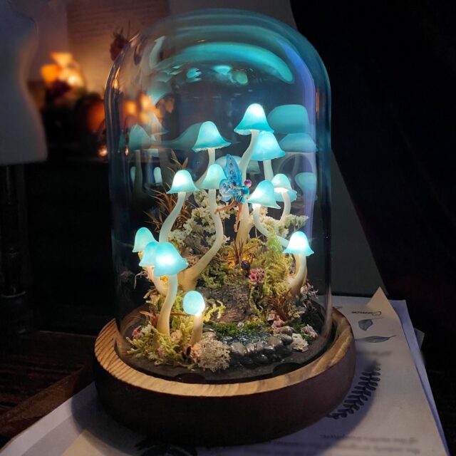 Magic Mushroom Lamp with Flying Fairy and Pond original gallery image 1