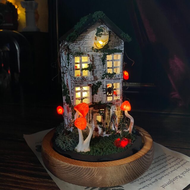 Haunted House Night Light, Halloween Decor with Skull & Zombie, Spooky, Glowing Red original gallery image 1
