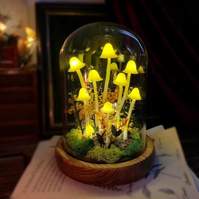 Cozy Mushroom House Art, Handmade Yellow Mushroom Night Light, Cute Forest Mushroom original gallery image 1