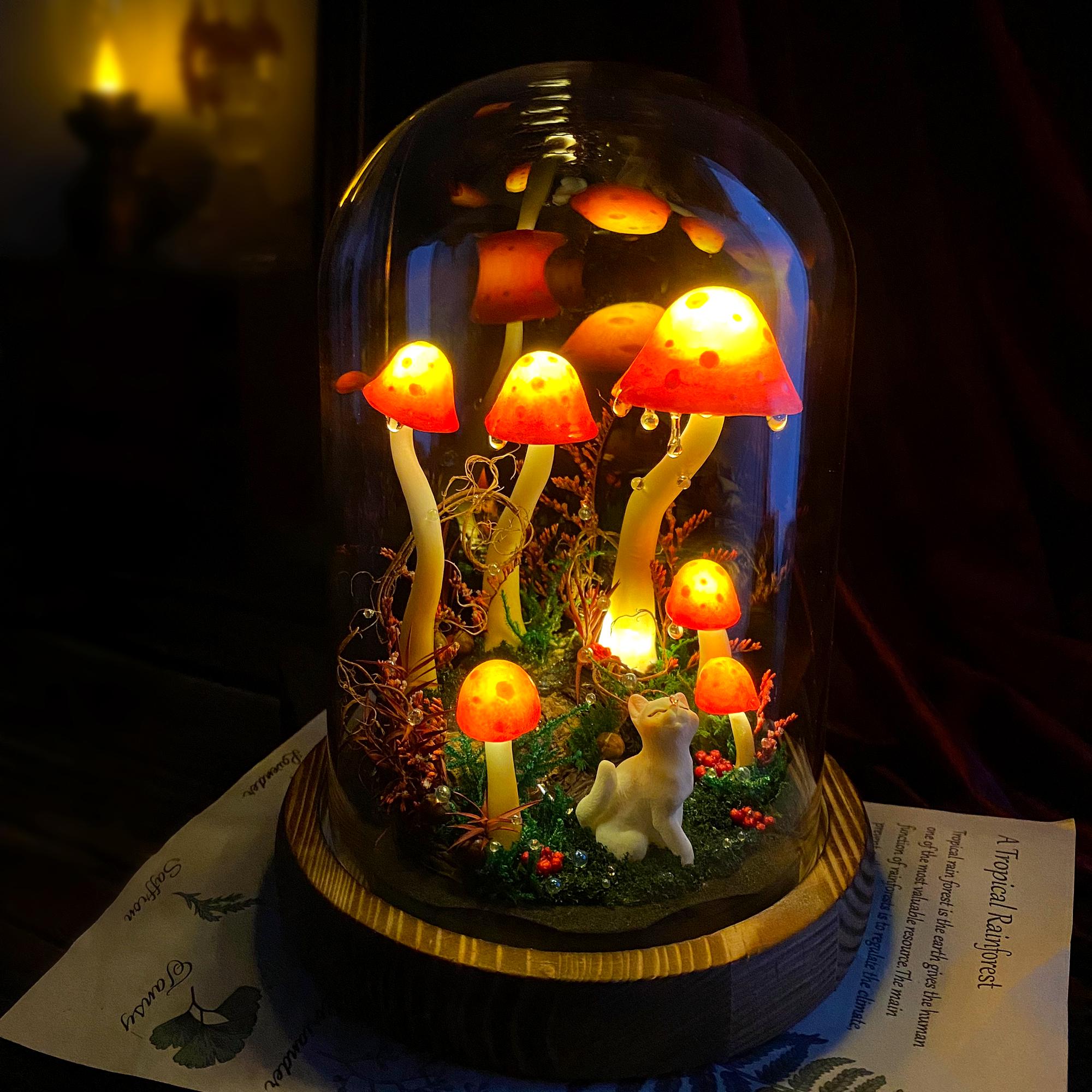 Magical Mushroom Night Light with Cat original gallery image 1