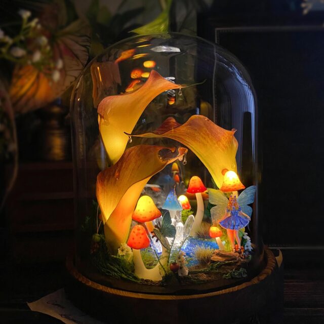 Enchanted Calla Lily Lamp, Handmade Large Mushroom Lamp with Fairy & Crystal, Alice in original gallery image 1