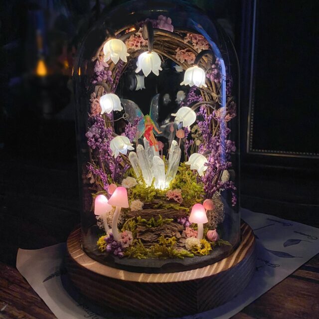 Handmade Flower Lamp with Glowing Crystals & Fairy original gallery image 1