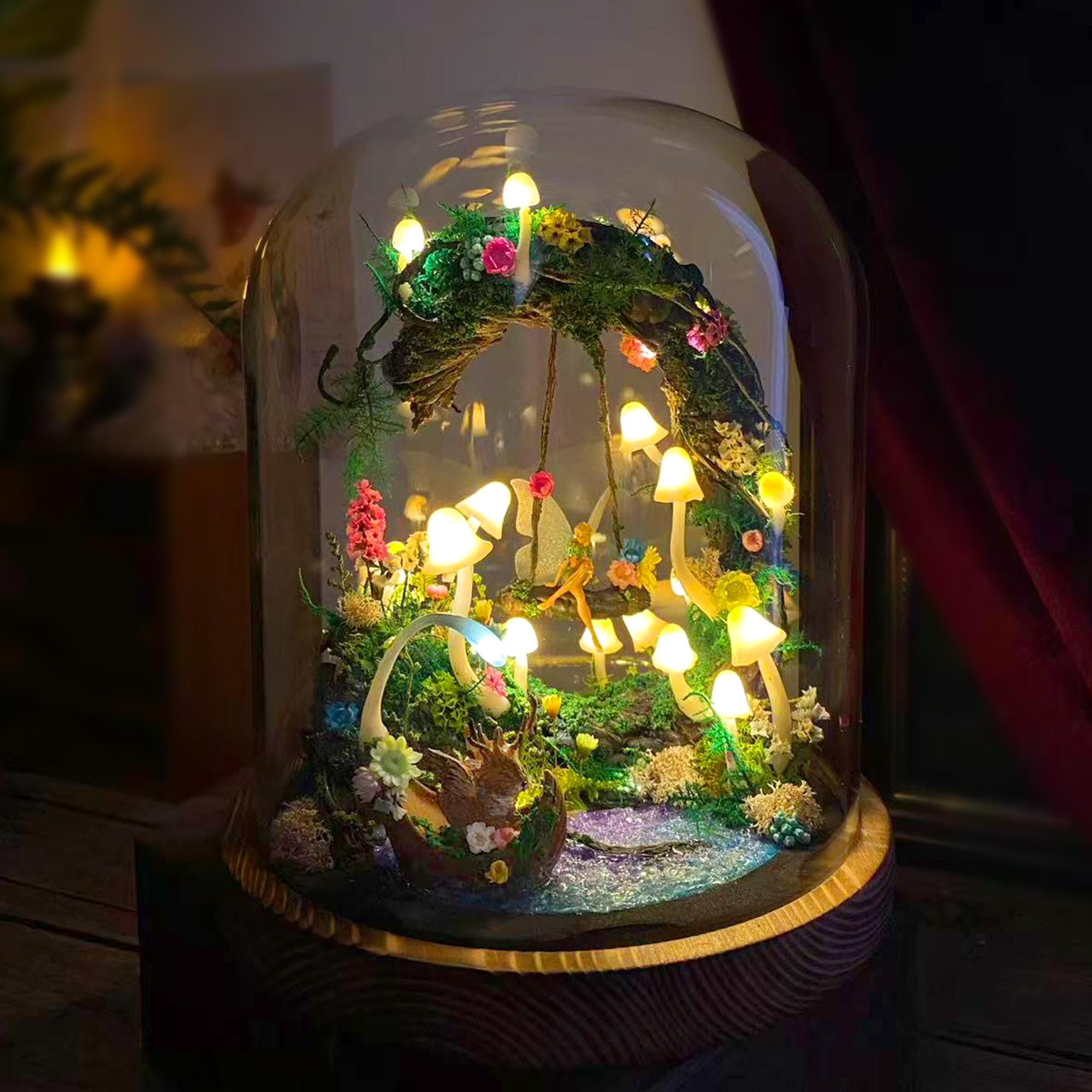 Enchanted Mushroom Forest Night Light with Mini Jackalope & Fairy original gallery image 1