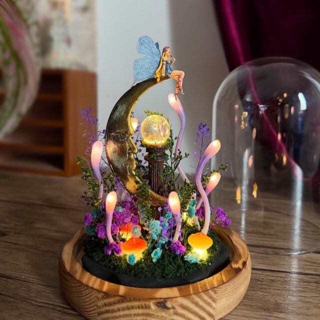 Handmade Crescent Moon Night Light with Fairy original gallery image 1