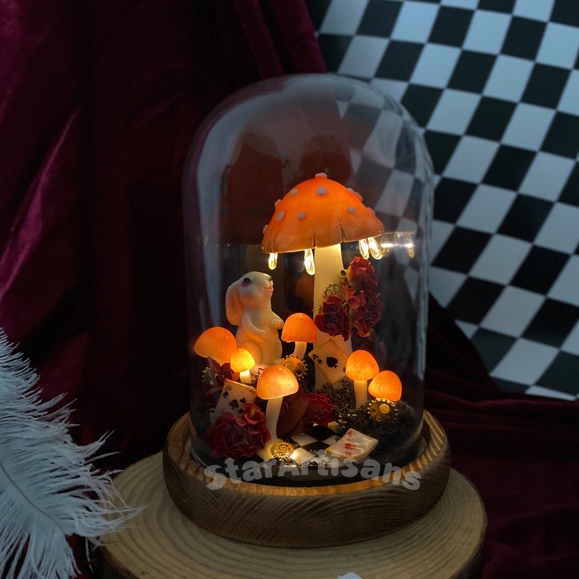 Handcrafted Magical Night Light Rabbit in Wonderland Glowing Mushroom Lamp Cute Fairy original gallery image 2