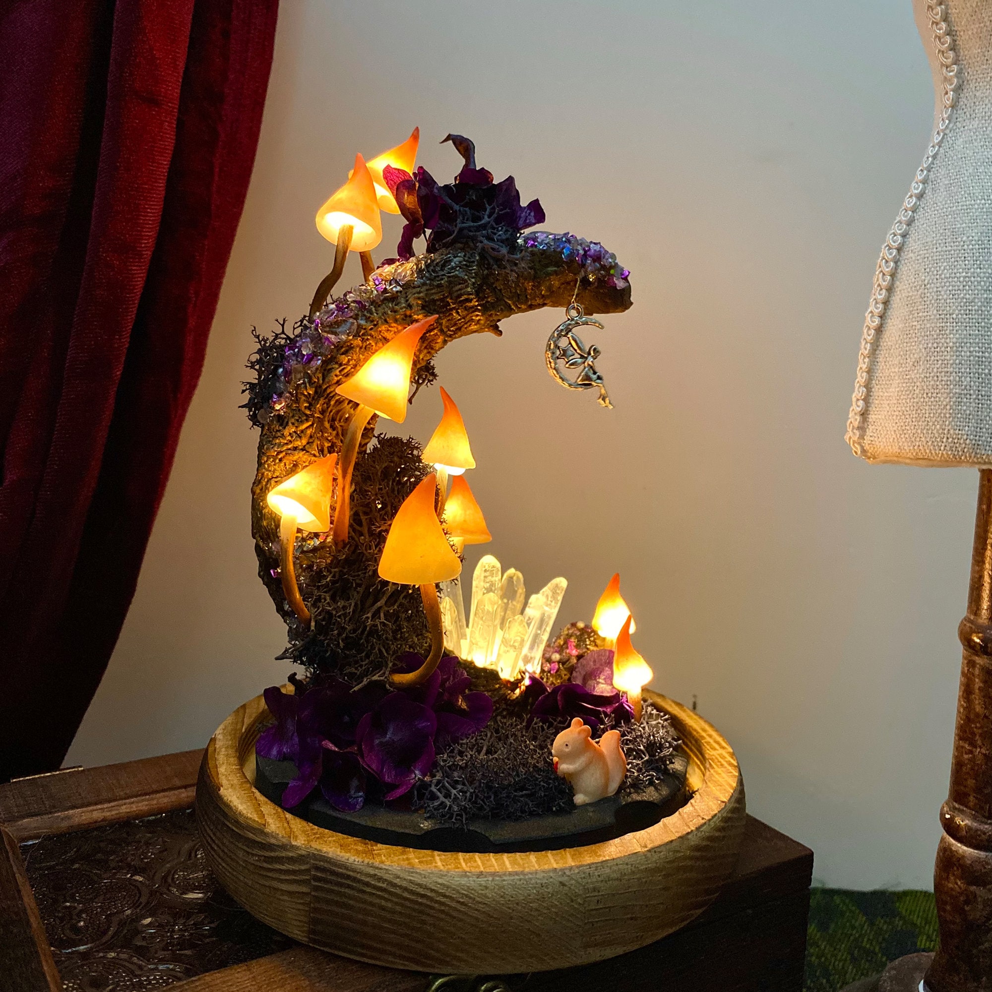 Dreamy Moon Mushroom Lamp with Little Fairy Purple Night Light Magic Glowing Crystal original gallery image 2