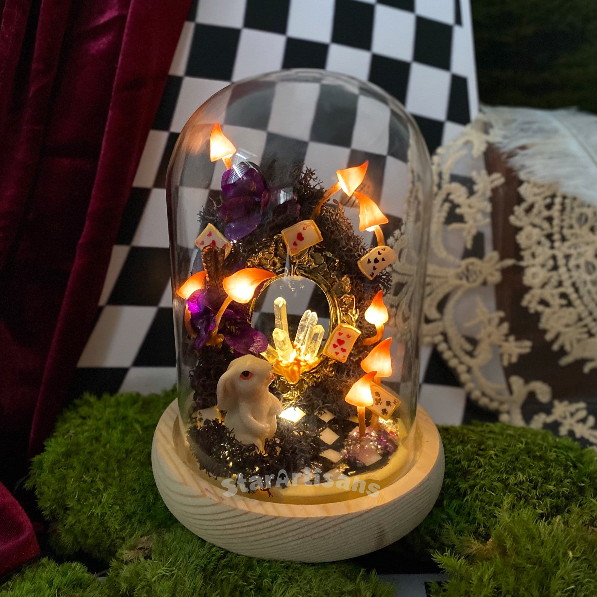 Handmade Glowing Mushroom Lamp with Crystal Dreamy Wonderland Cute Rabbit Unique Night original gallery image 2