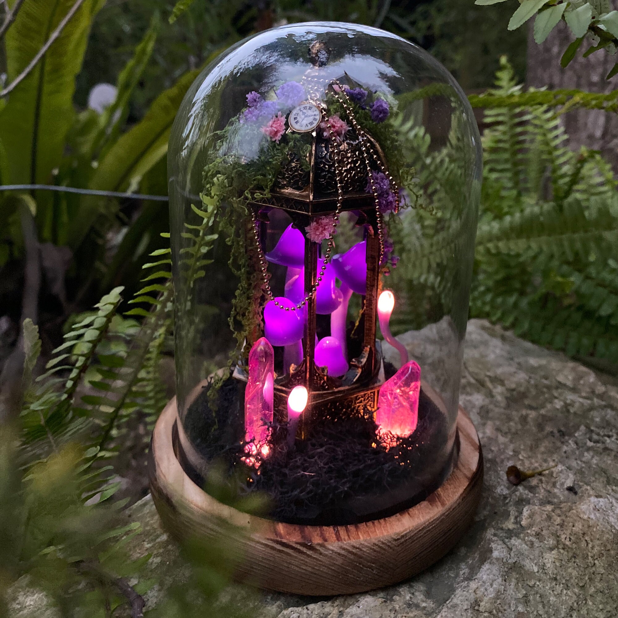 Purple Mushroom Lamp Fairy Tale Castle Night Light Magic Forest Glowing Crystal Cute original gallery image 2