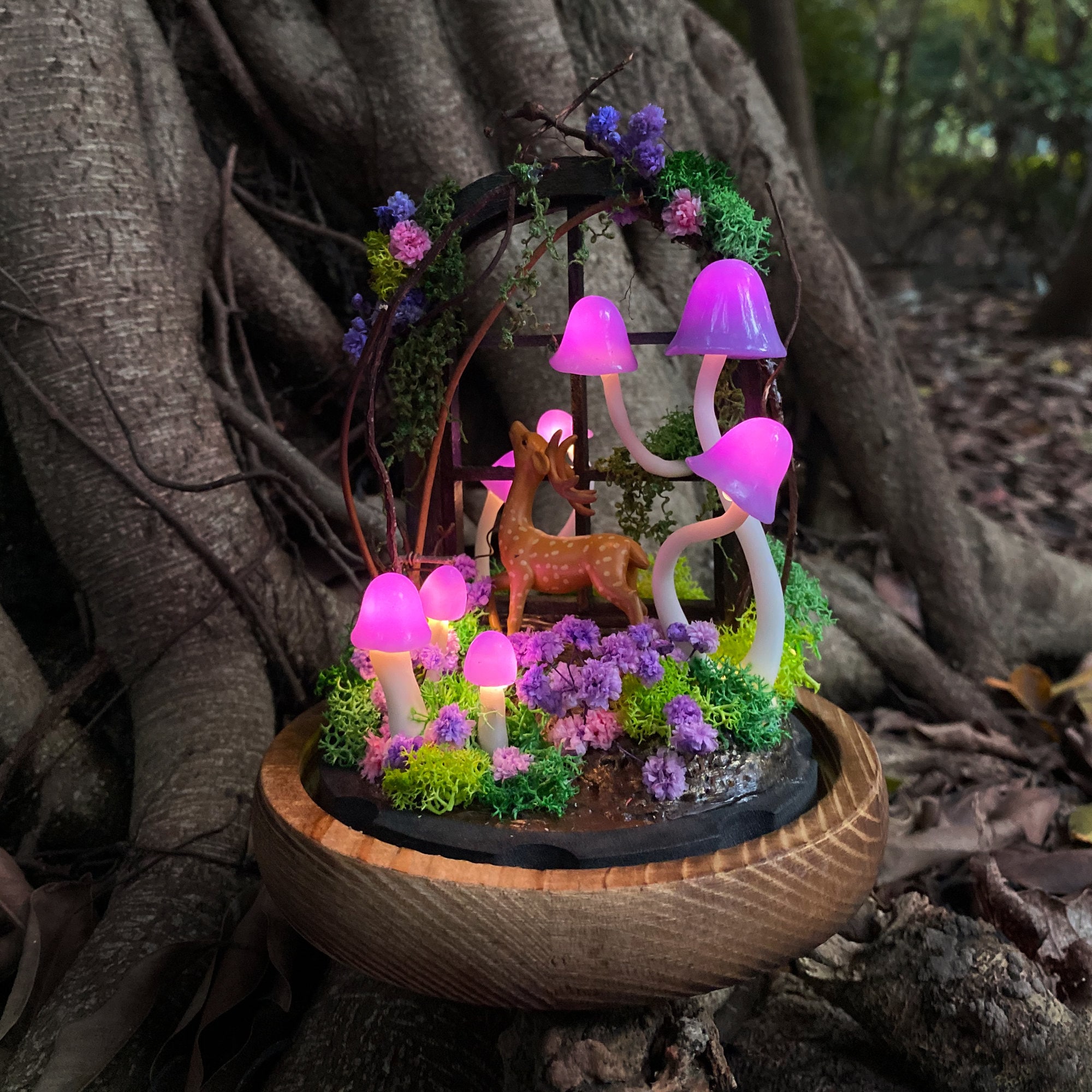 Handmade Mushroom Lamp with Cute Deer in Forest Glowing Mushroom Table Lamp Unique original gallery image 2
