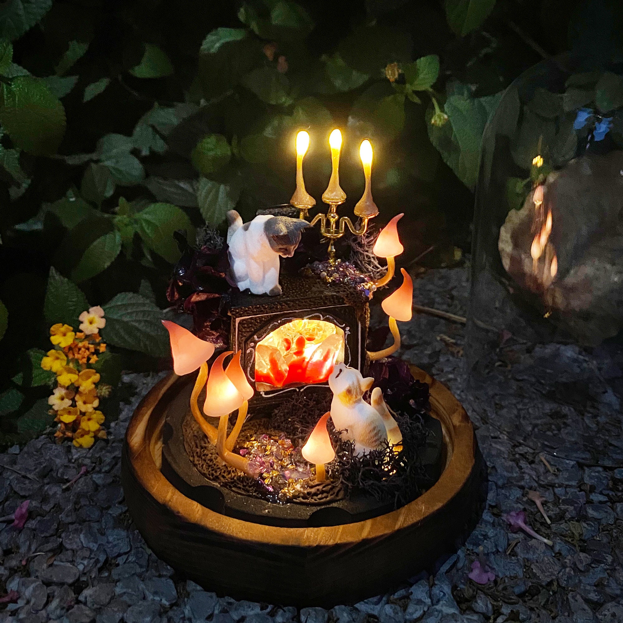 Handmade Mushroom Table Lamp Glowing Crystal Miniature Fireplace Unique Fantasy Night original gallery image 2
