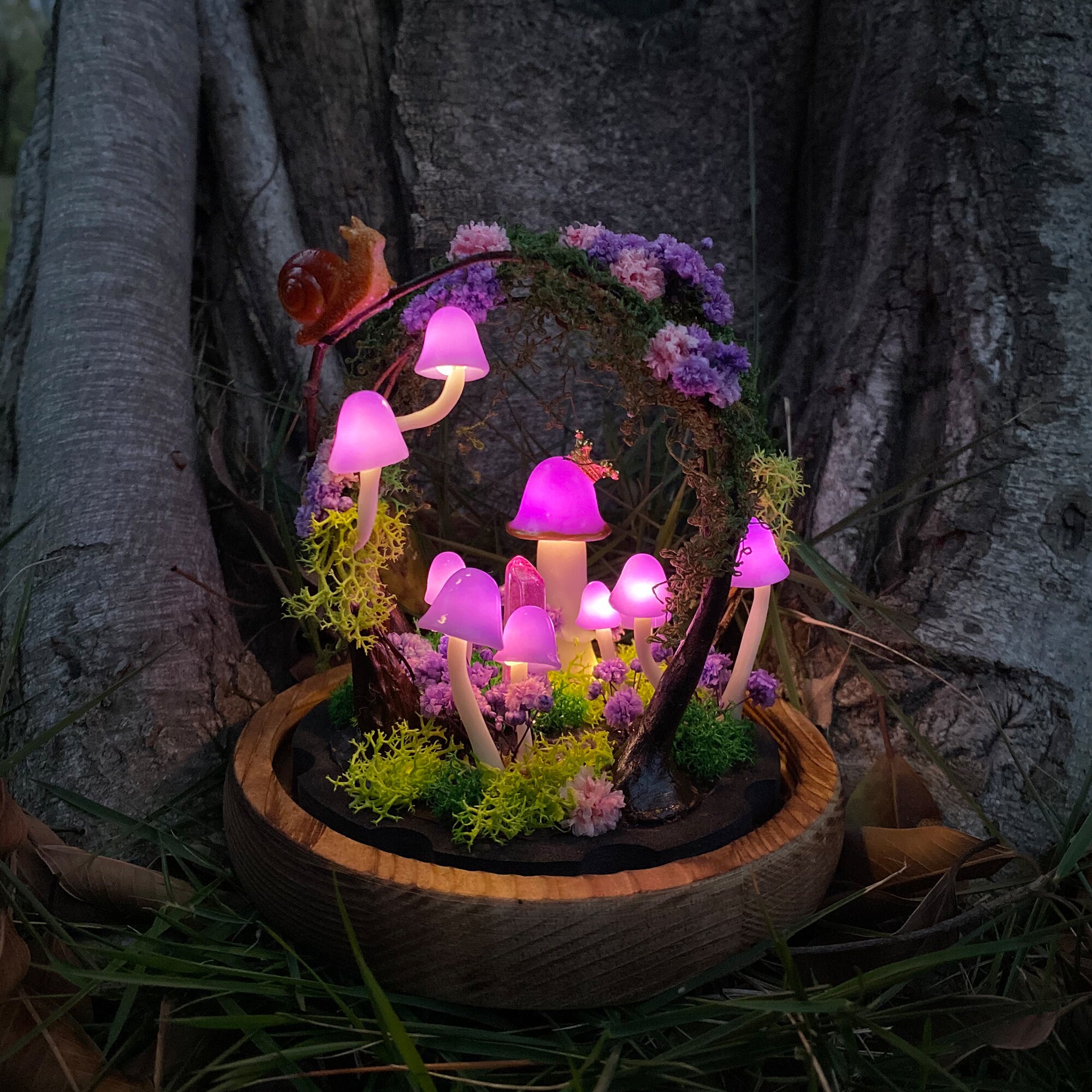 Unique Handmade Purple Mushroom Lamp Fairy Glowing Crystal Night Light Magic Forest original gallery image 2