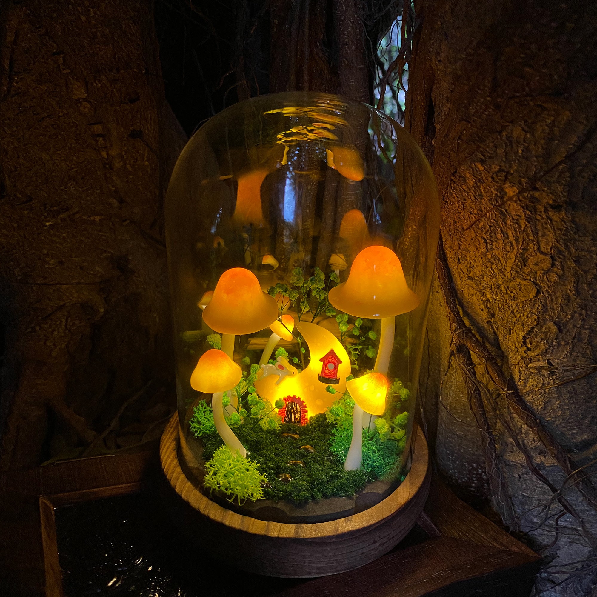 Handmade Fantasy Mushroom Lamp Glowing Moon Cottage & Cute Bunny Mushroom Nightlight original gallery image 2