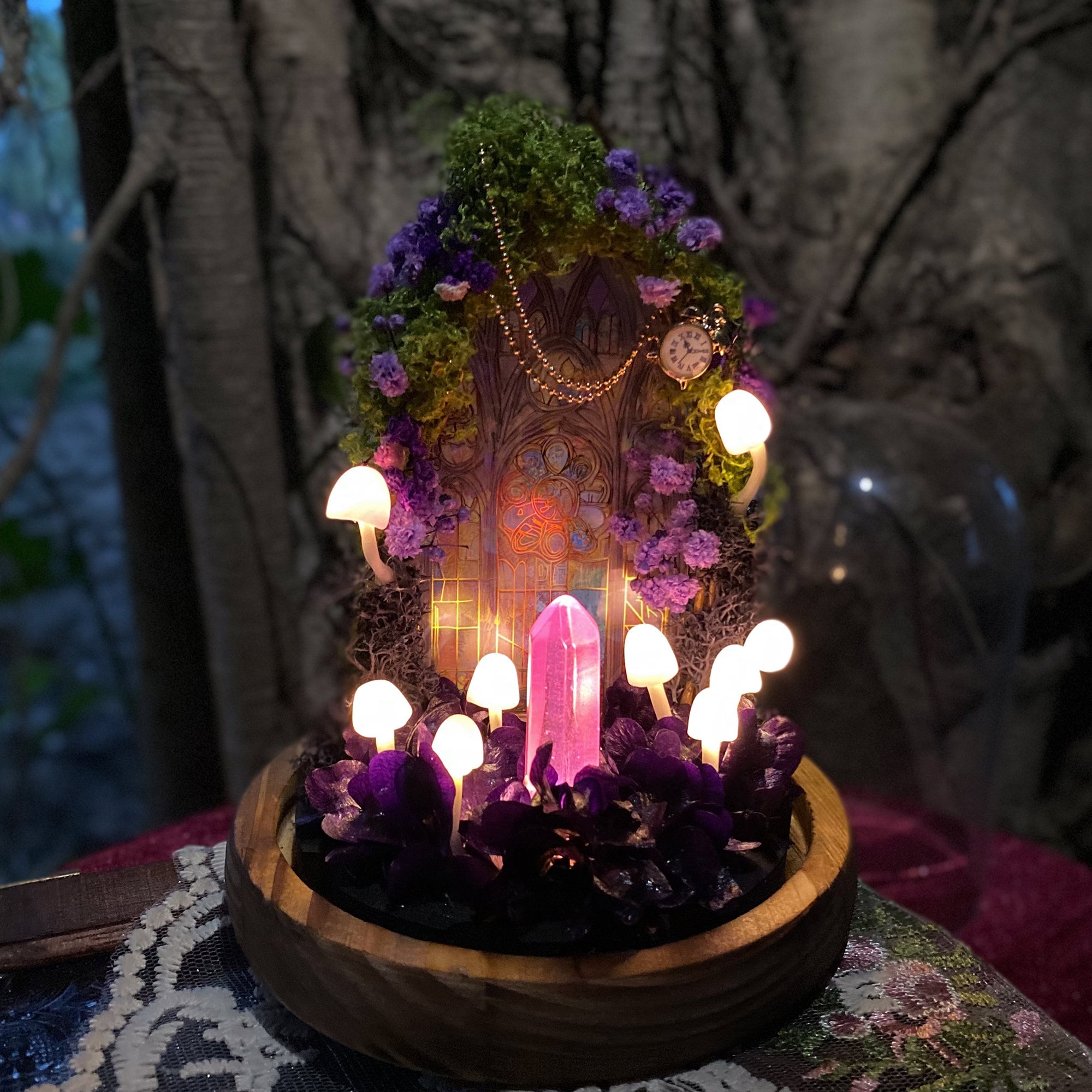Purple Crystal Mushroom Lamp Handmade Glowing Purple Forest Unique Gift Cute original gallery image 2