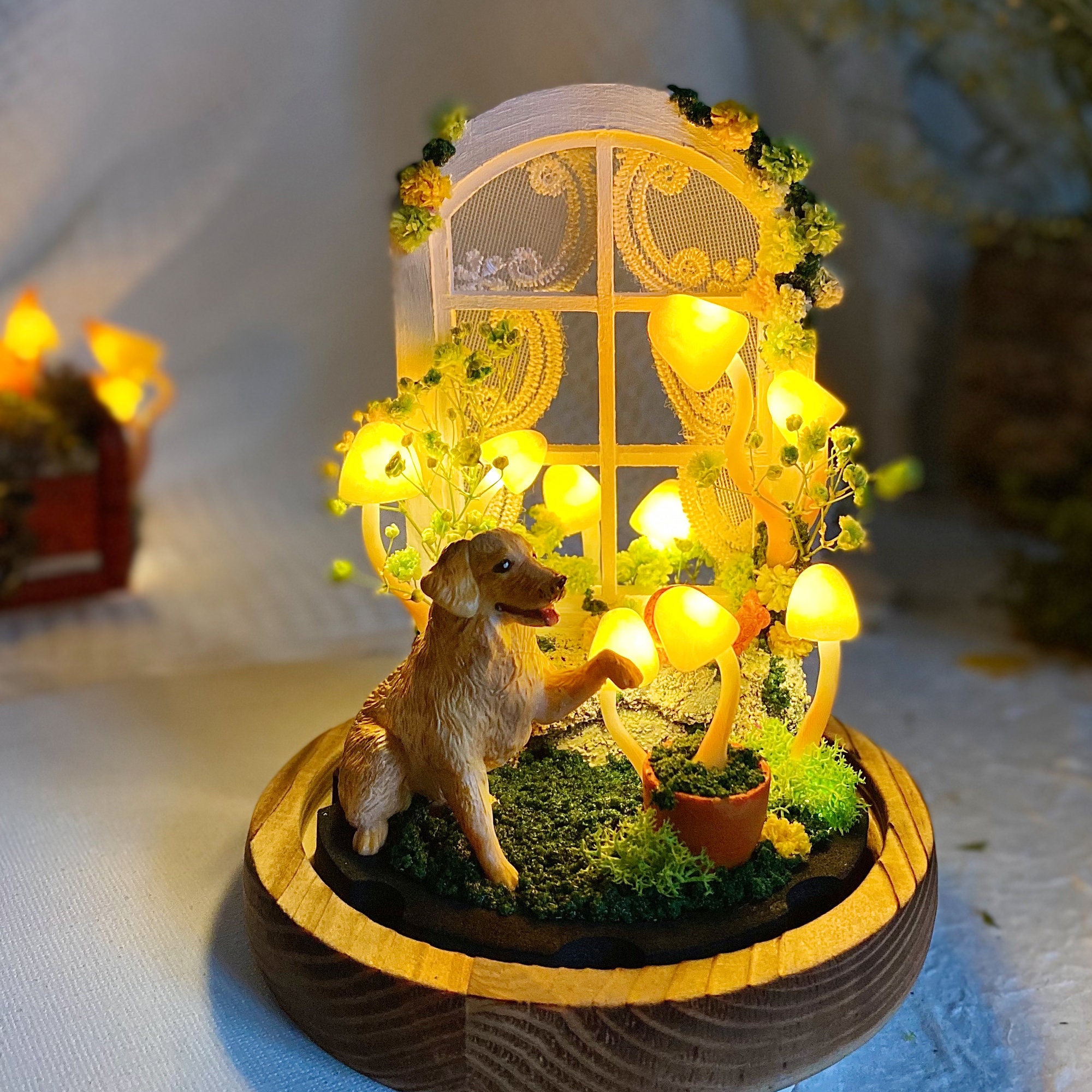 Personalized Dog Mushroom Lamp - Cozy Mushroom Night Light with Dog Figurine original gallery image 2