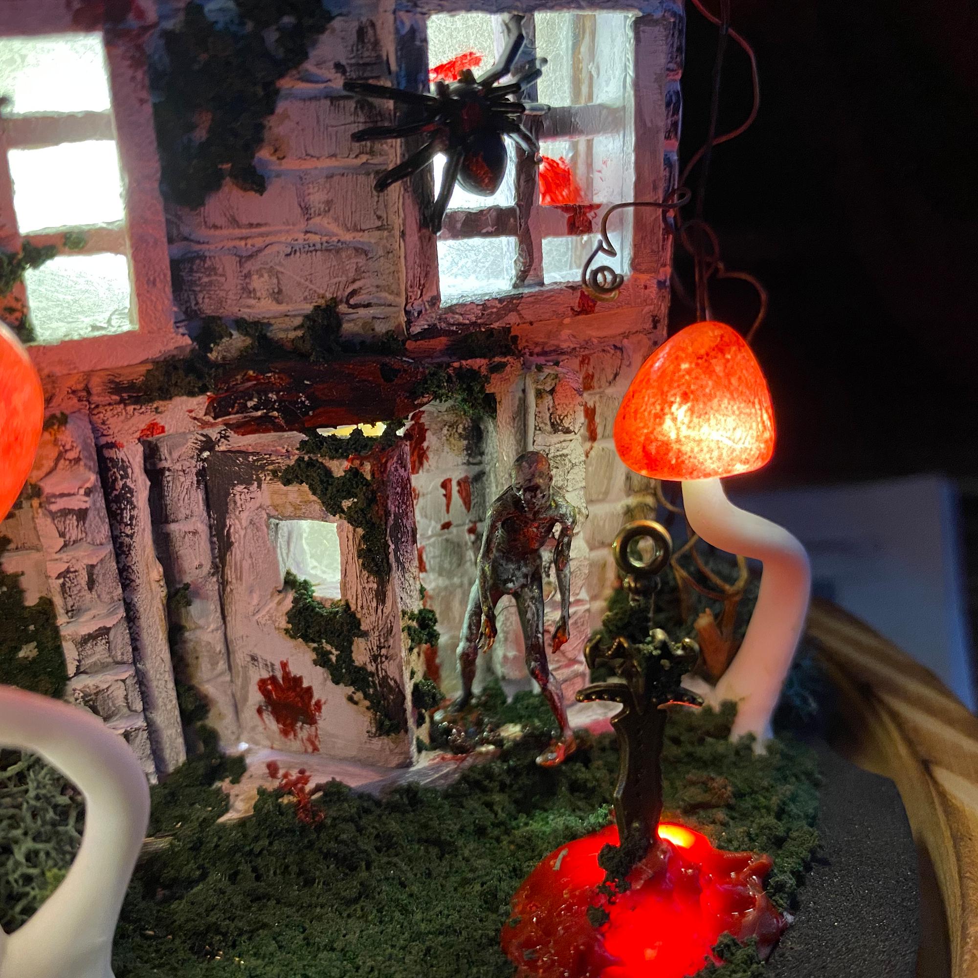 Haunted House Night Light, Halloween Decor with Skull & Zombie, Spooky, Glowing Red original gallery image 2