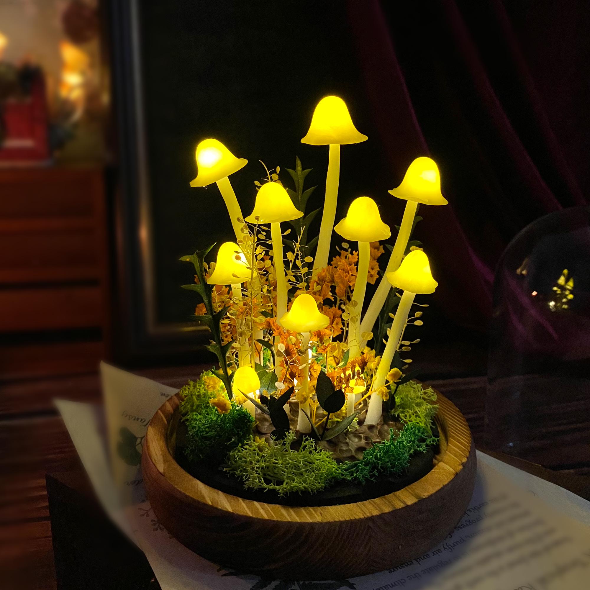 Cozy Mushroom House Art, Handmade Yellow Mushroom Night Light, Cute Forest Mushroom original gallery image 2