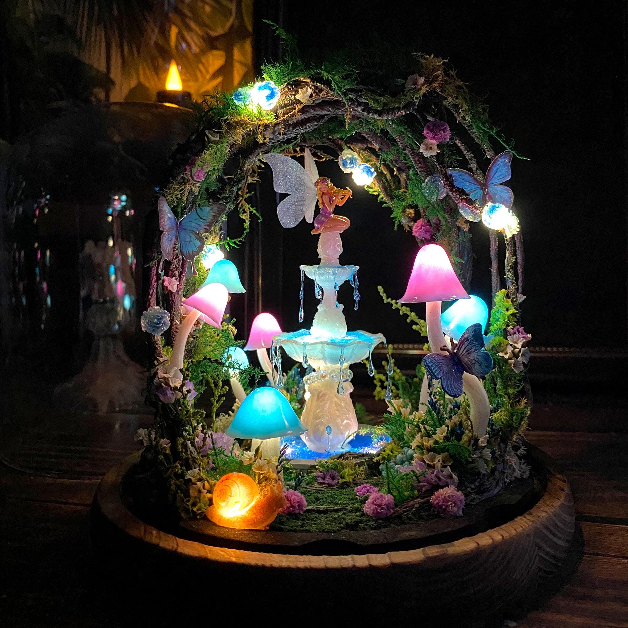 Enchanted Fairy Garden Lamp with Miniature Fountain & Fairy original gallery image 2
