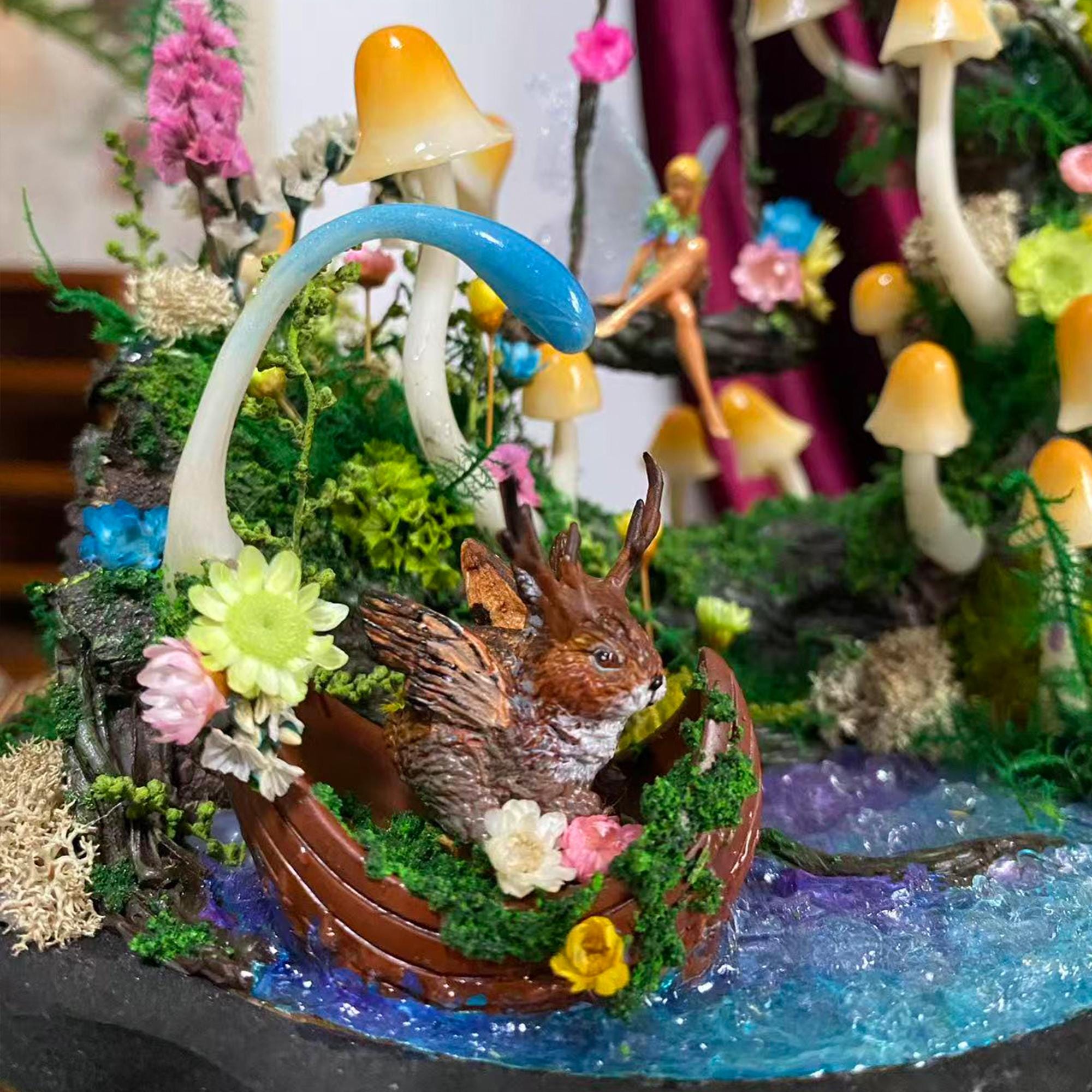 Enchanted Mushroom Forest Night Light with Mini Jackalope & Fairy original gallery image 2