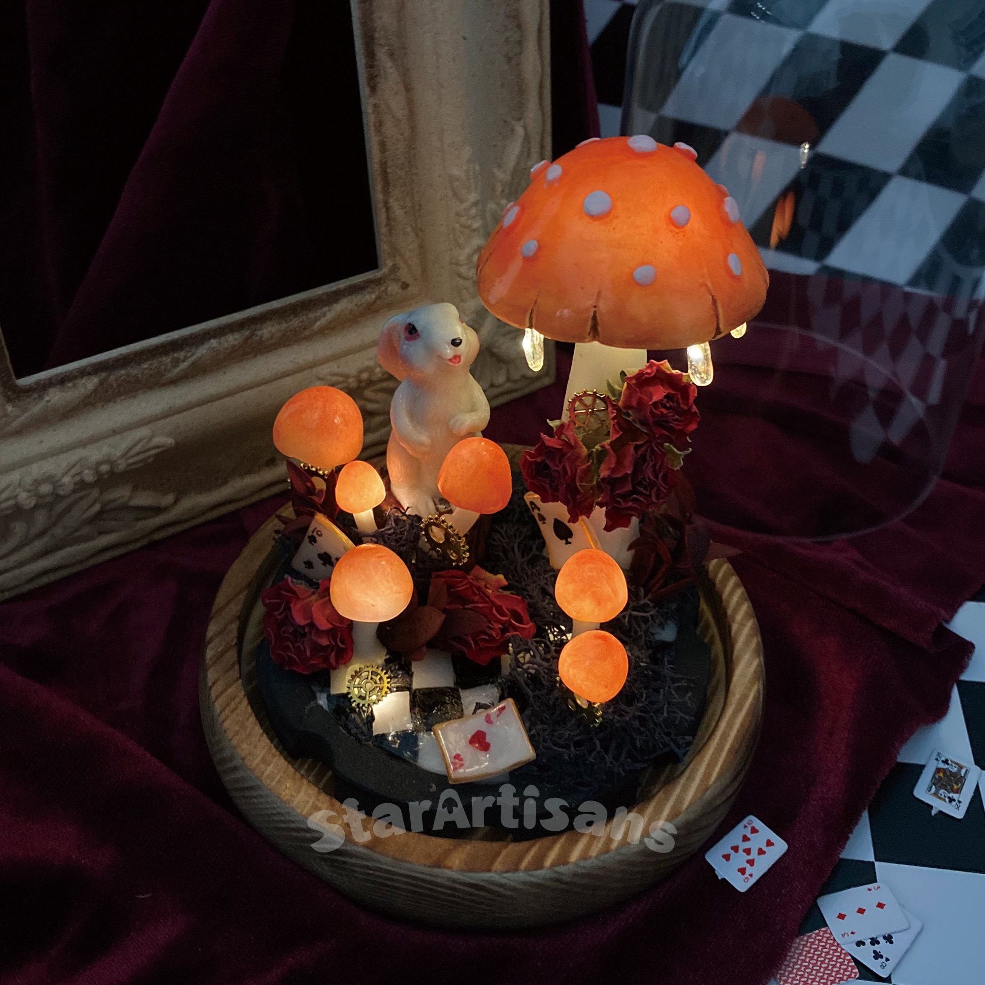 Handcrafted Magical Night Light Rabbit in Wonderland Glowing Mushroom Lamp Cute Fairy original gallery image 3