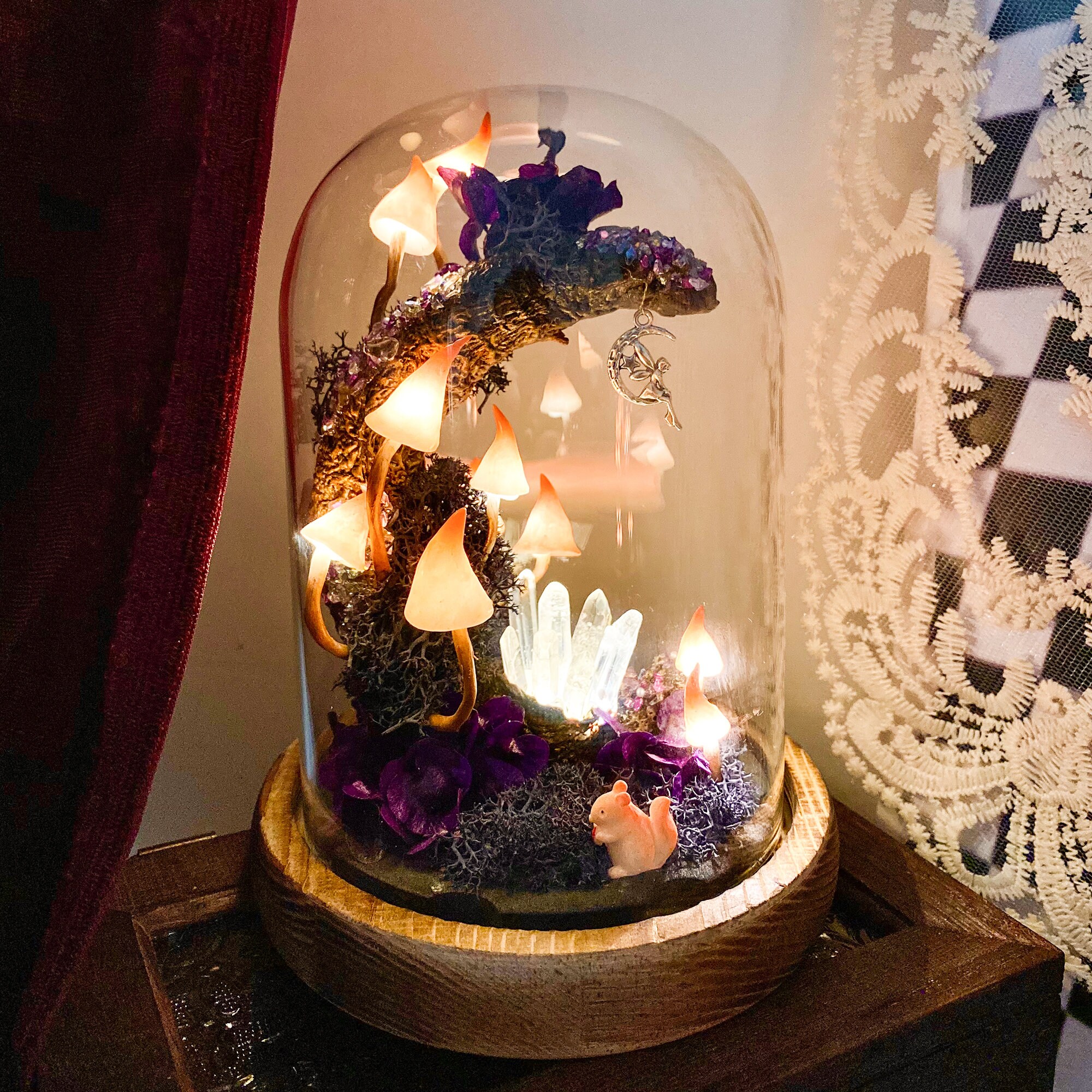Dreamy Moon Mushroom Lamp with Little Fairy Purple Night Light Magic Glowing Crystal original gallery image 3