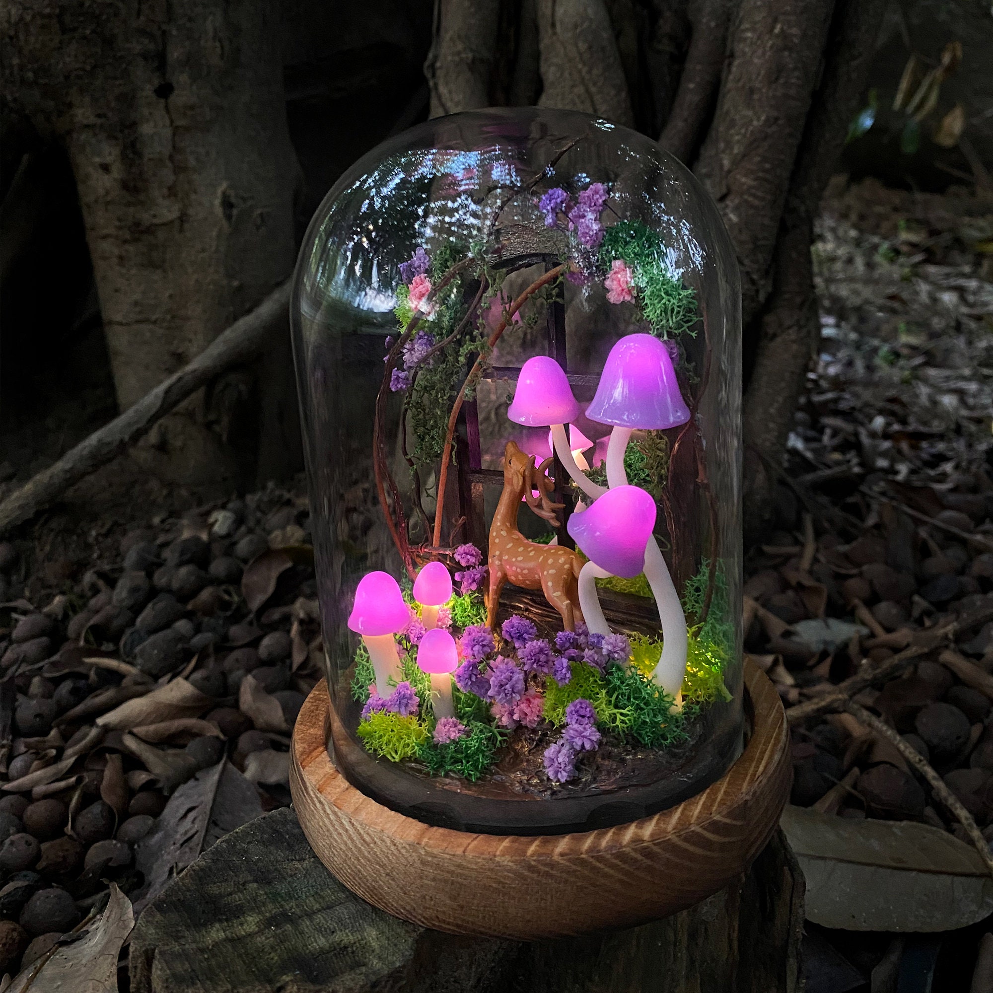 Handmade Mushroom Lamp with Cute Deer in Forest Glowing Mushroom Table Lamp Unique original gallery image 3