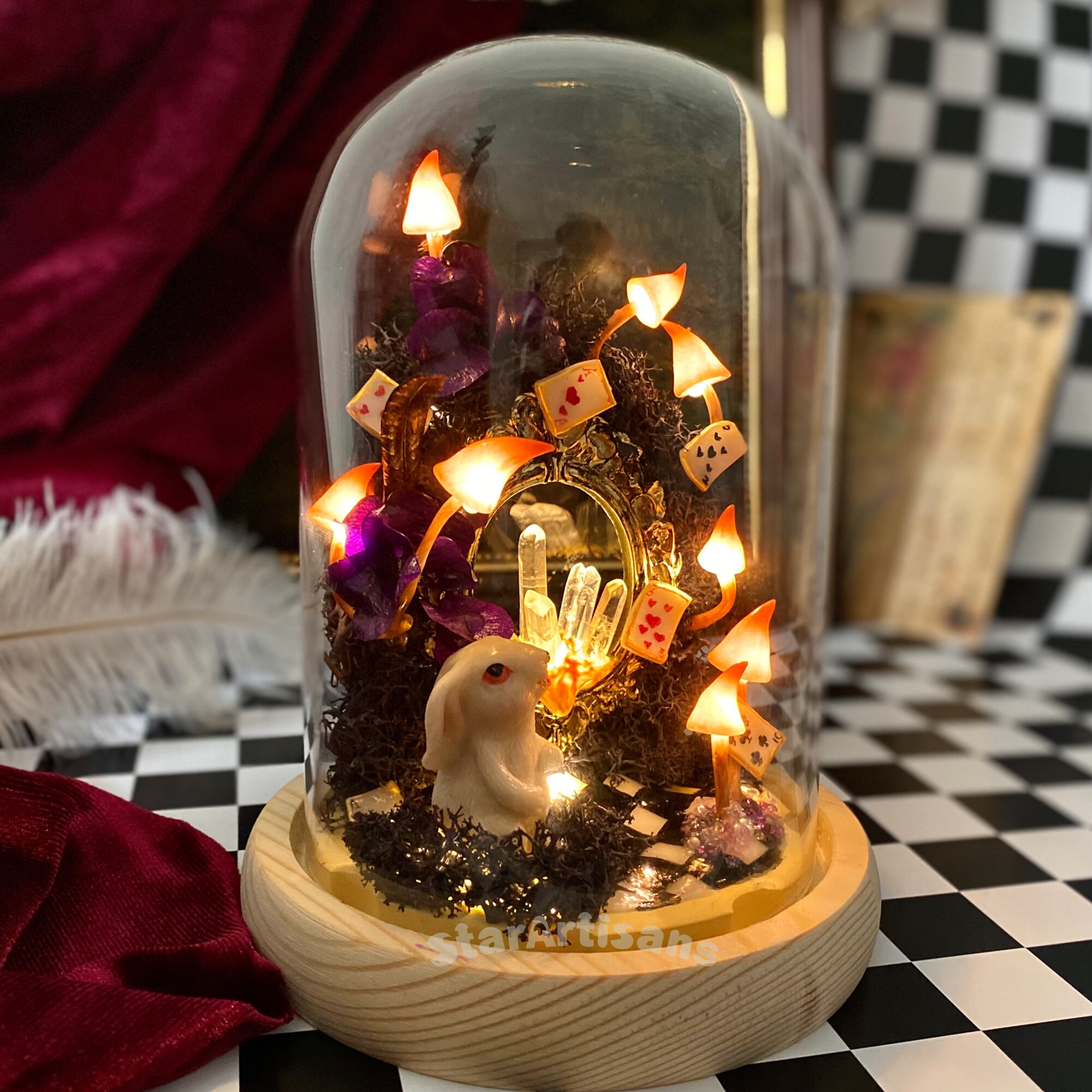 Handmade Glowing Mushroom Lamp with Crystal Dreamy Wonderland Cute Rabbit Unique Night original gallery image 3