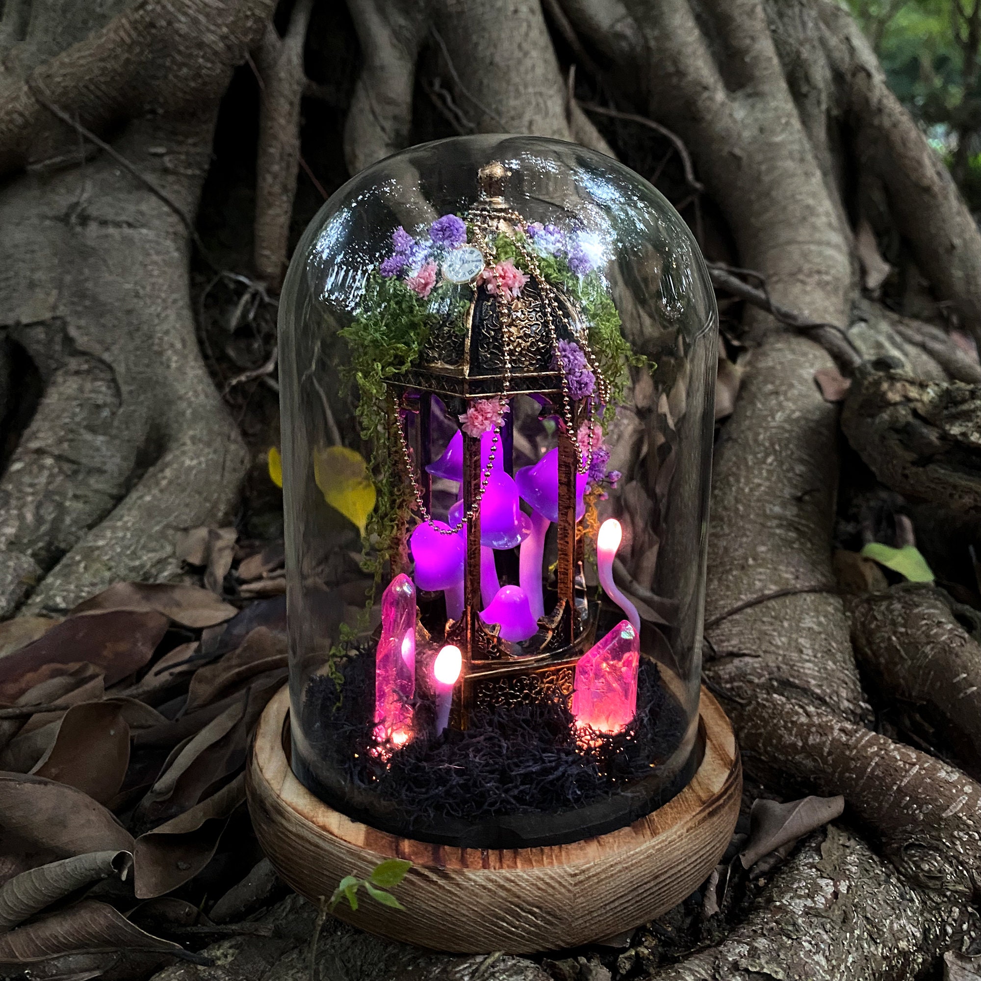Purple Mushroom Lamp Fairy Tale Castle Night Light Magic Forest Glowing Crystal Cute original gallery image 3