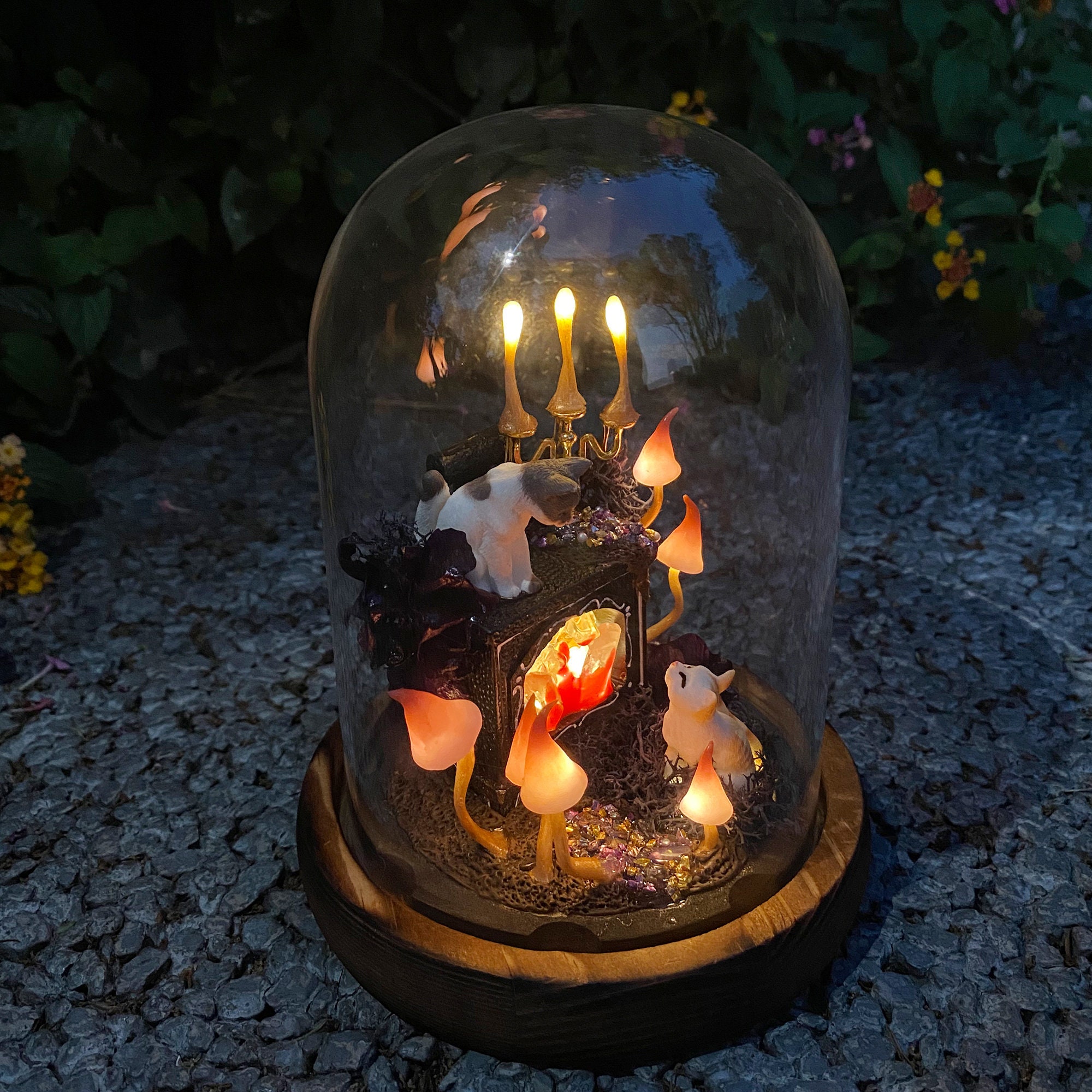 Handmade Mushroom Table Lamp Glowing Crystal Miniature Fireplace Unique Fantasy Night original gallery image 3
