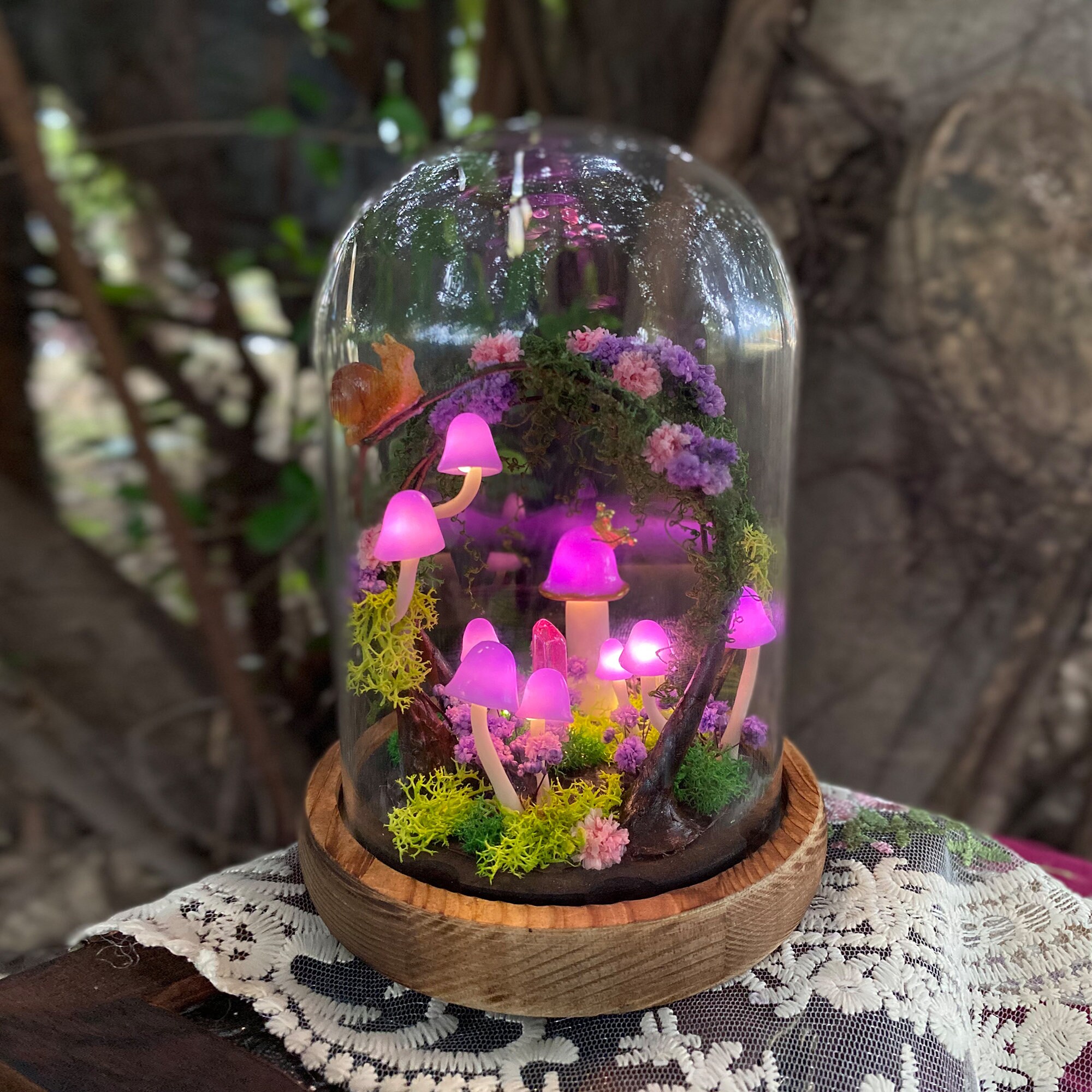 Unique Handmade Purple Mushroom Lamp Fairy Glowing Crystal Night Light Magic Forest original gallery image 3
