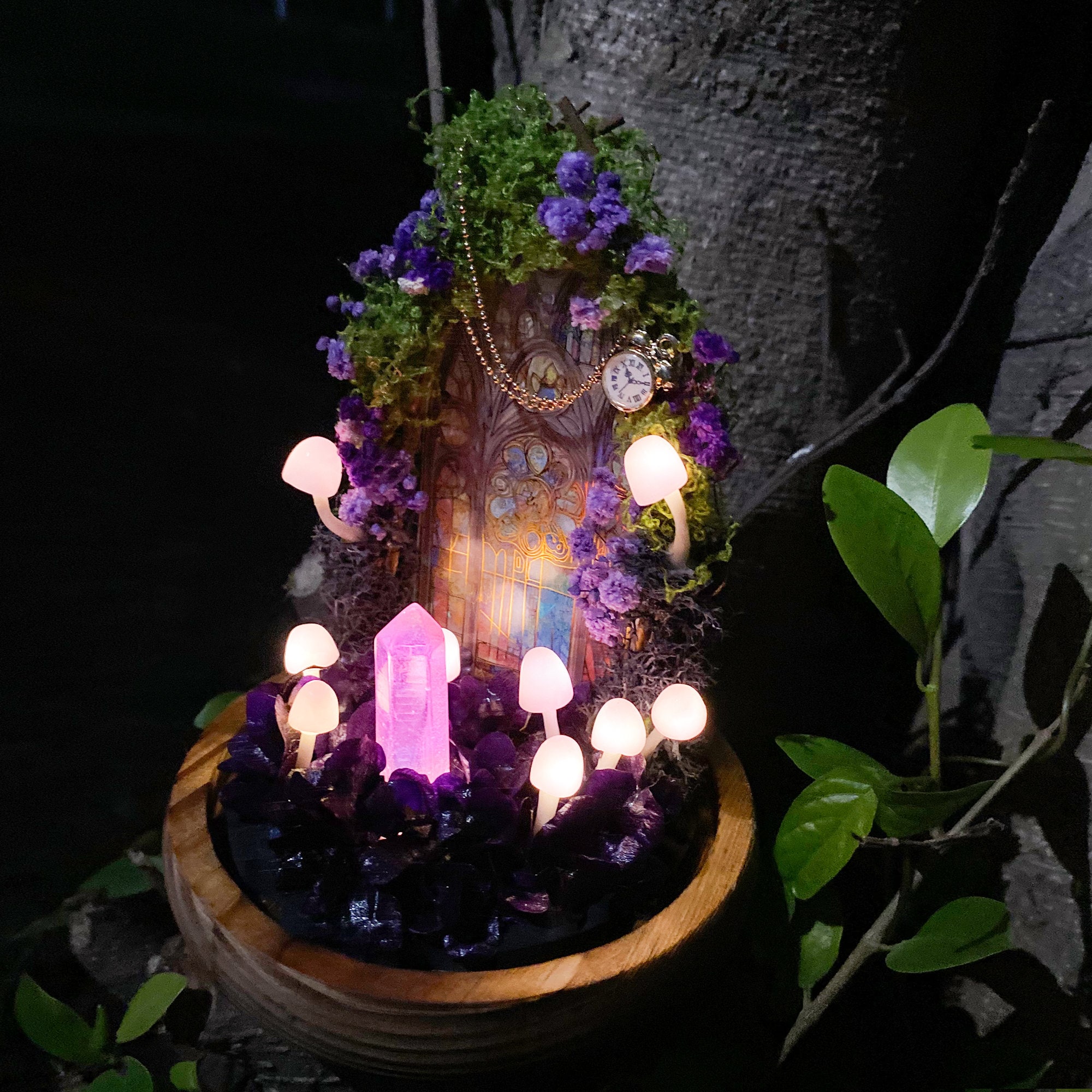 Purple Crystal Mushroom Lamp Handmade Glowing Purple Forest Unique Gift Cute original gallery image 3