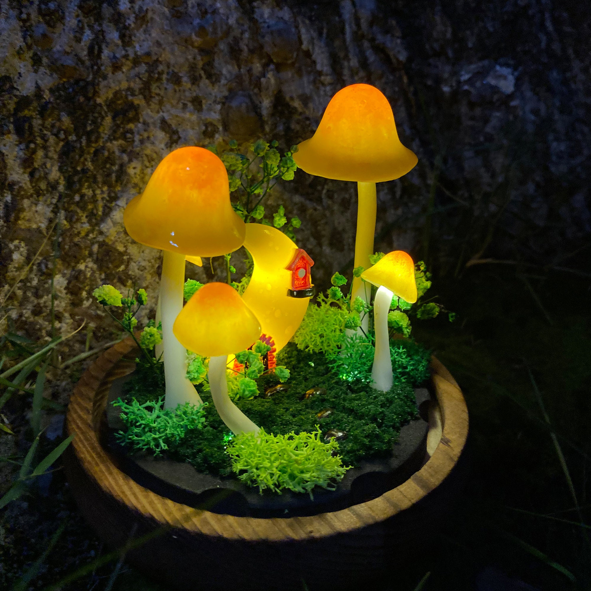 Handmade Fantasy Mushroom Lamp Glowing Moon Cottage & Cute Bunny Mushroom Nightlight original gallery image 3