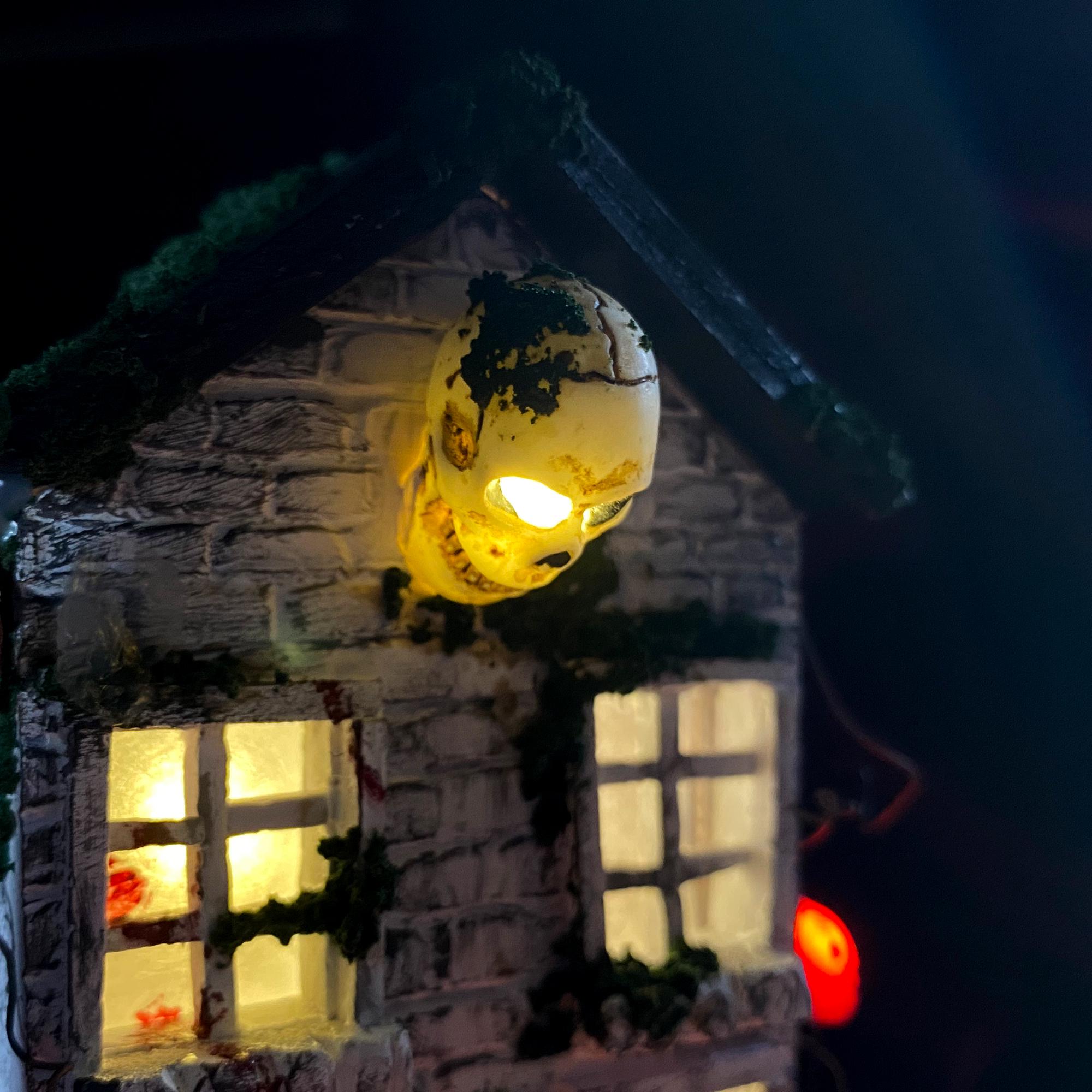 Haunted House Night Light, Halloween Decor with Skull & Zombie, Spooky, Glowing Red original gallery image 3