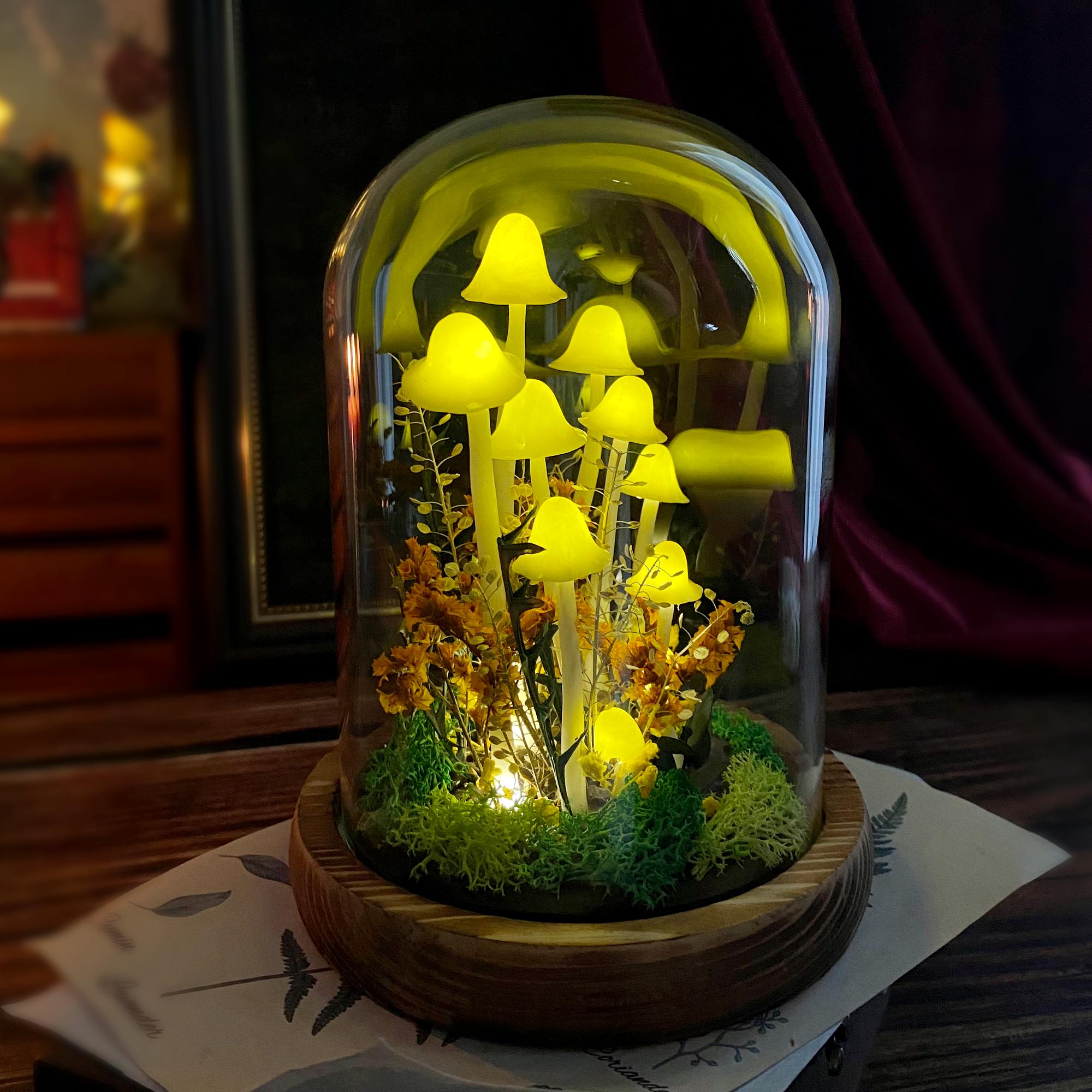 Cozy Mushroom House Art, Handmade Yellow Mushroom Night Light, Cute Forest Mushroom original gallery image 3